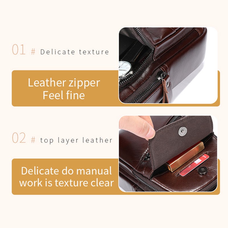 Genuine Leather Sling Bag Men Retro Shoulder Bag Multi-pocket Chest Bag with USB Charging Port - Image 5