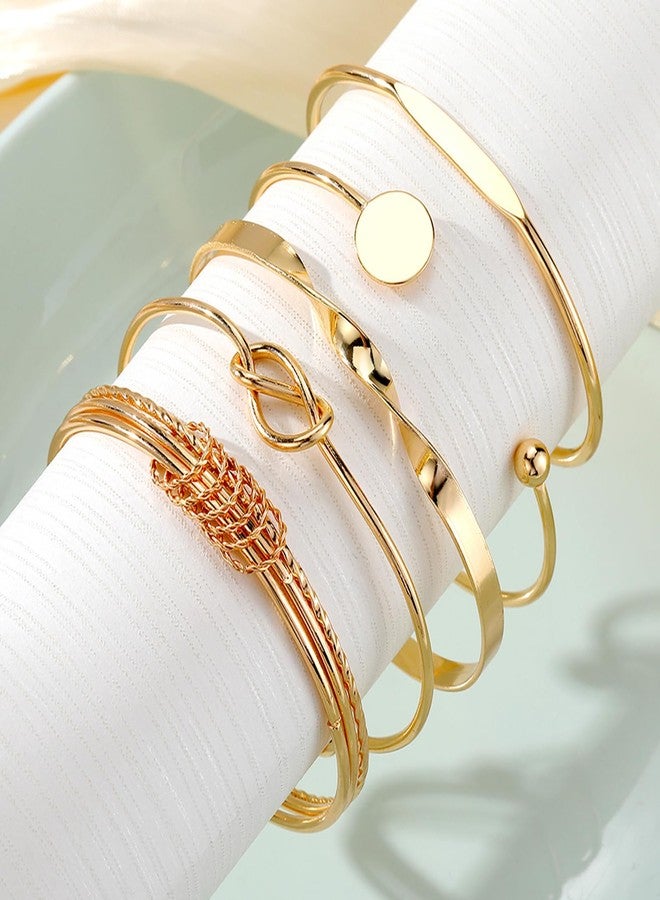 17IF Gold Bangle Bracelets For Women 14k Plated Gold Multi Layer Cuff Bracelets Set Trendy Boho Textured Indian Punk Chunky Cable Smooth Bangles Elegance Minimalist Jewelry Gift - Image 5