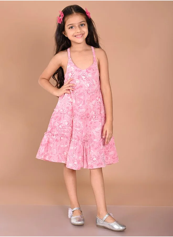 LILPICKS Floral Print Criss-Cross Back Tiered Dress by Styli