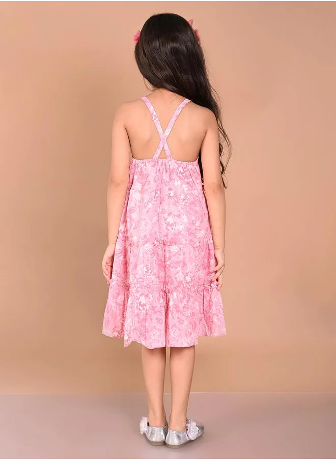 LILPICKS Floral Print Criss-Cross Back Tiered Dress by Styli