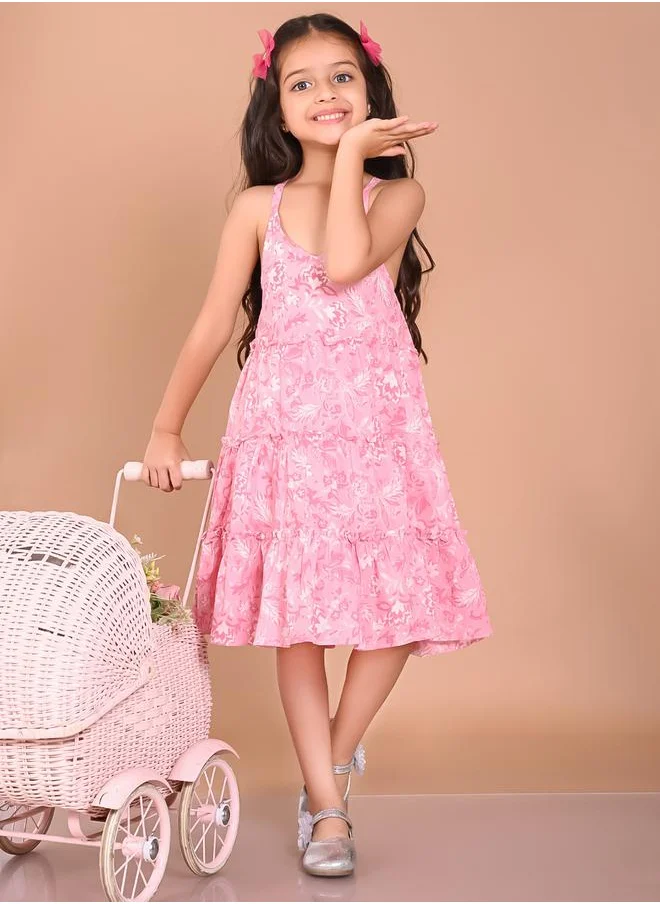 LILPICKS Floral Print Criss-Cross Back Tiered Dress by Styli