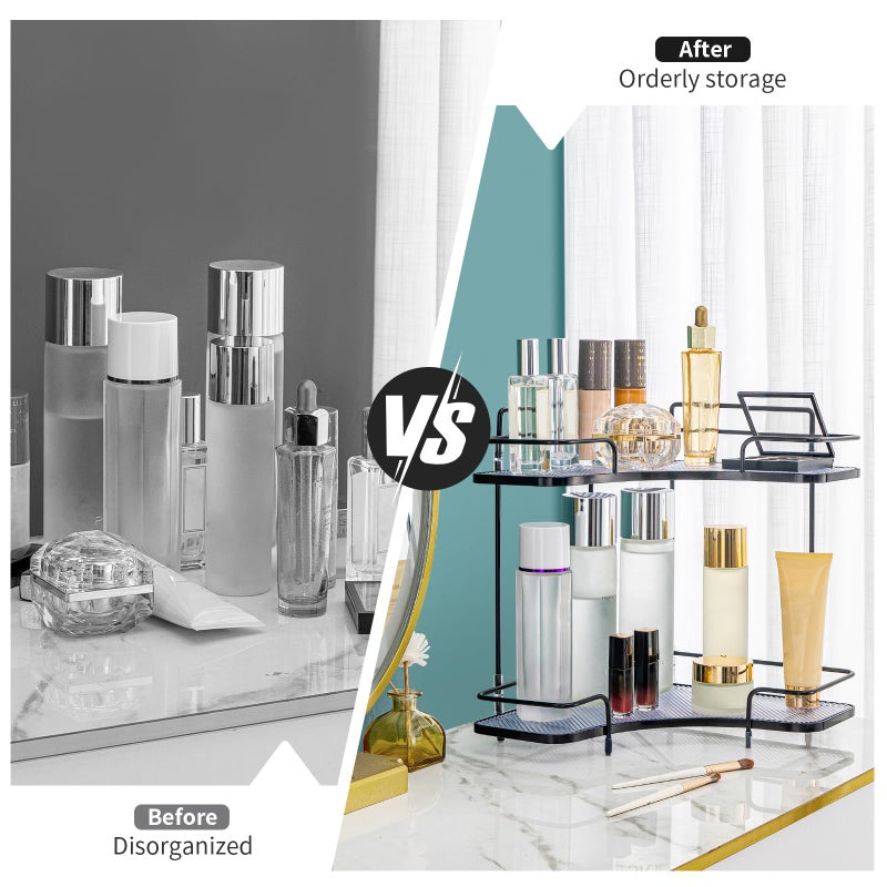 Seoneiro 2 Tier Corner Bathroom Counter Organizer  Cosmetic Skincare Organizer  Bathroom Countertop Perfume Tray Vanity Organizer  Kitchen Spice Corner Storage Shelf - Image 2