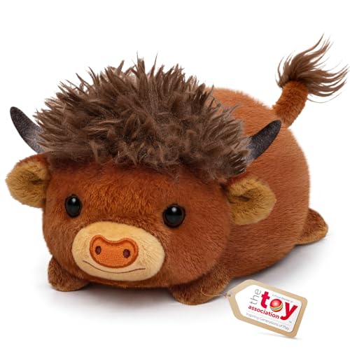 Mewaii Highland Cow Plush Pillow Cute Happy Face Soft Brown Fur Stuffed Animal Cuddly Cow Plush Toys for 3 Year Old Kids Adults 8Inch - Image 1