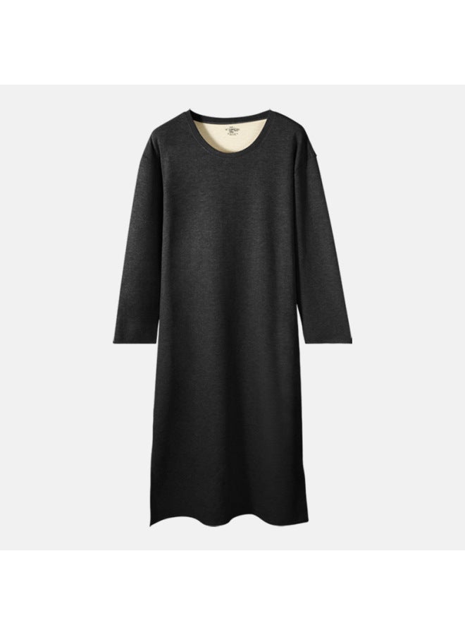 Austrian Element Men's Autumn And Winter Long-sleeved One-piece Nightgown, Knee-length Bathrobe, Long Nightgown, All-in-one Home Wear, Wool Silk Pajamas - Image 1