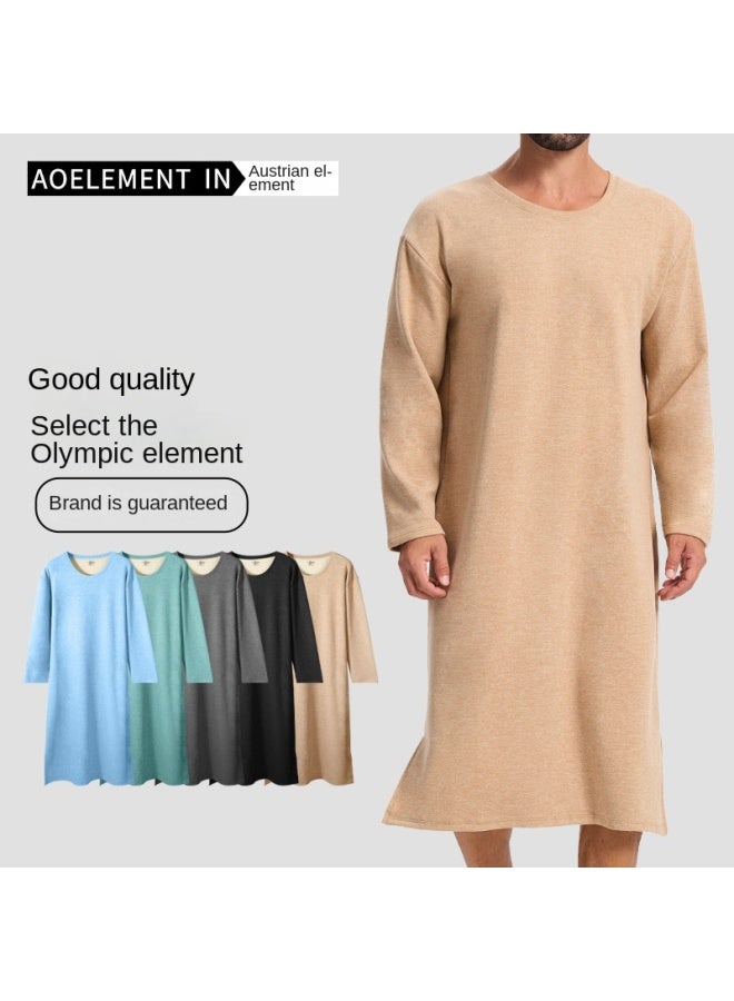 Austrian Element Men's Autumn And Winter Long-sleeved One-piece Nightgown, Knee-length Bathrobe, Long Nightgown, All-in-one Home Wear, Wool Silk Pajamas - Image 4