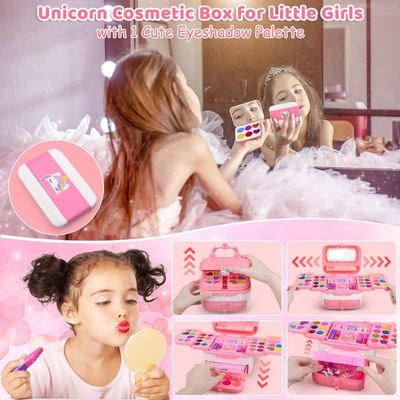 Auney 80 PCS Kids Makeup Kit for 3 4 5 6 7 8 Years Old, Unicorn Girls Toy for Little Girls Birthday, Princess Toys Dress Up Toy for Performance Dance Show Role Play Party - Image 4