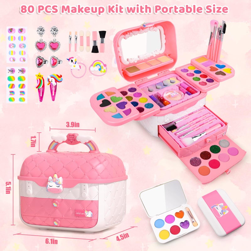 Auney 80 PCS Kids Makeup Kit for 3 4 5 6 7 8 Years Old, Unicorn Girls Toy for Little Girls Birthday, Princess Toys Dress Up Toy for Performance Dance Show Role Play Party - Image 3