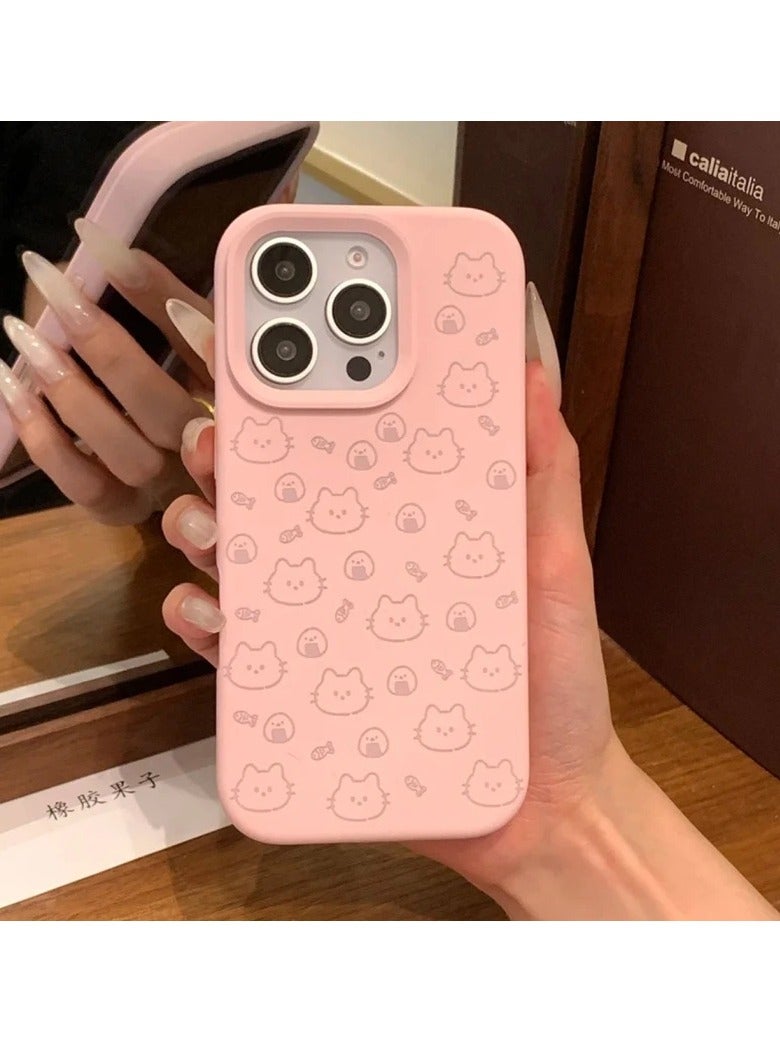 NIBEMINENT Cute Line Rice Ball Kitty Protective TPU Case Cover For IPhone 14 Pro, Pink