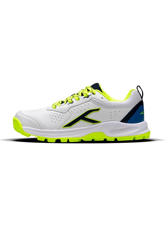 HUNDRED Hundred HyperDrive Cricket Shoes | TerraSpike Rubber Studs | Embedded Support Plate for Stability | Lightweight & Durable | Ideal for Turf, Ground & Hard Surfaces (White/Lime/Blue ; UK 10)