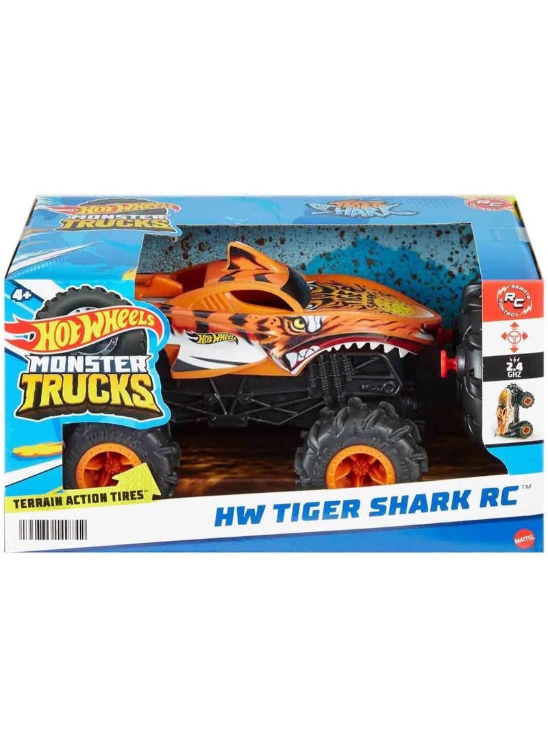 هوت ويلز شاحنة "تايغر شارك" (Tiger Shark) من سلسلة "هوت ويلز مونستر تراكس" (Hot Wheels Monster Trucks) بمقياس 1:24 (HNV03) | شاحنة ألعاب تعمل بالتحكم عن بُعد - Image 2