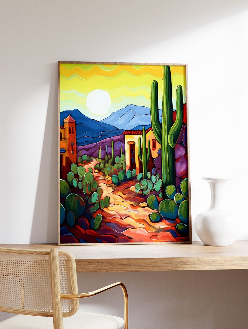 TNESSENTIAL Mexican Desert Art Print, Colorful Cactus Landscape, Latin Decor - Image 1
