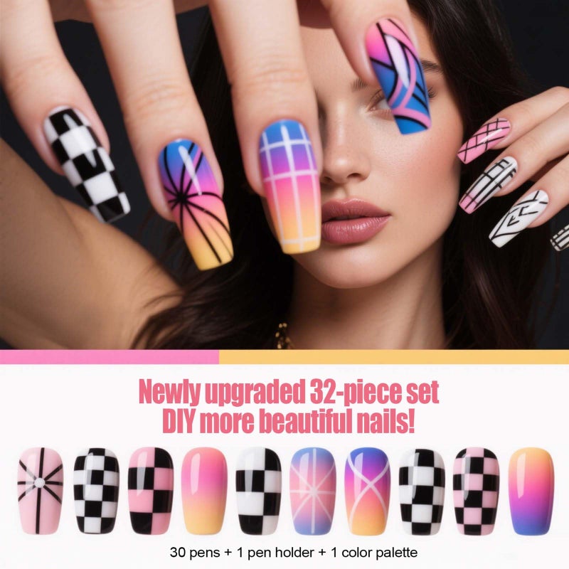 Artdone Nail Dotting Tools 32PCS Double-ended Nail Art Brushes Kit Nail Art Gel Polish Liner Brushes Design Pen For Nail Drawing And Nail Paint Brushes Small Detail Brushes - Image 3