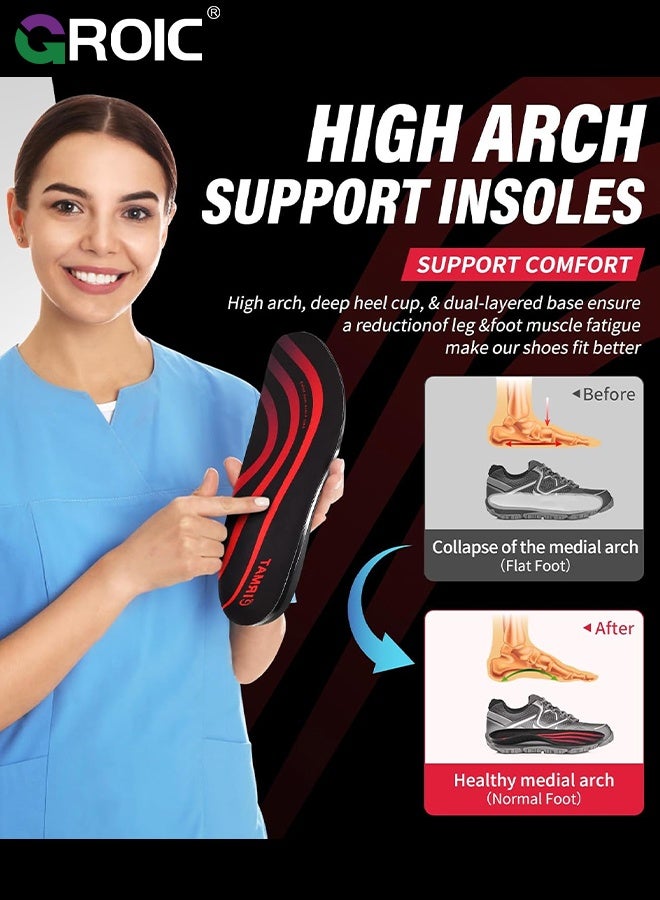 جرويك نعال داخلية داعمة للقوس العالي - حشوات لتصحيح القدم المسطحة، نعال داخلية لتقويم العظام قابلة للتنفس وممتصة للصدمات للأحذية والرياضة - مقاس M(41-43) - Image 2