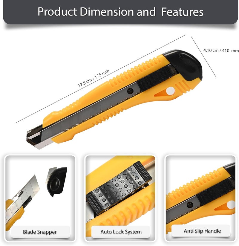 FIS Heavy Duty Snap-Off Utility Cutter with Auto-Lock System and Spare Blades - Image 4
