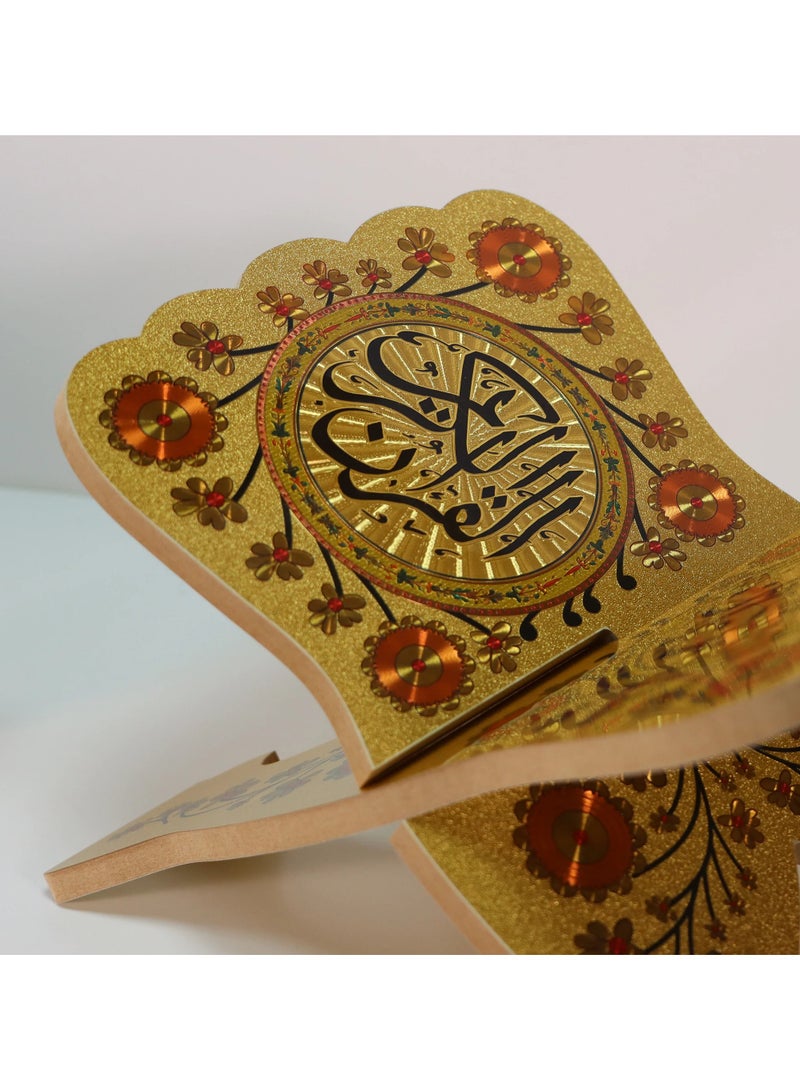 سندس حامل القرأن الكريم جلوس ارضي مصنوع من الخشب حجم صغير لون  ذهبي - Image 3