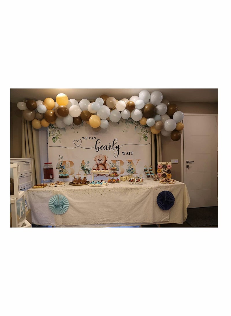 Bear Baby Shower Backdrop We Can Bearly Wait Photography Background Eucalyptus Leaves Watercolor Floral Cake Table Decoration Birthday Party Background - Image 3
