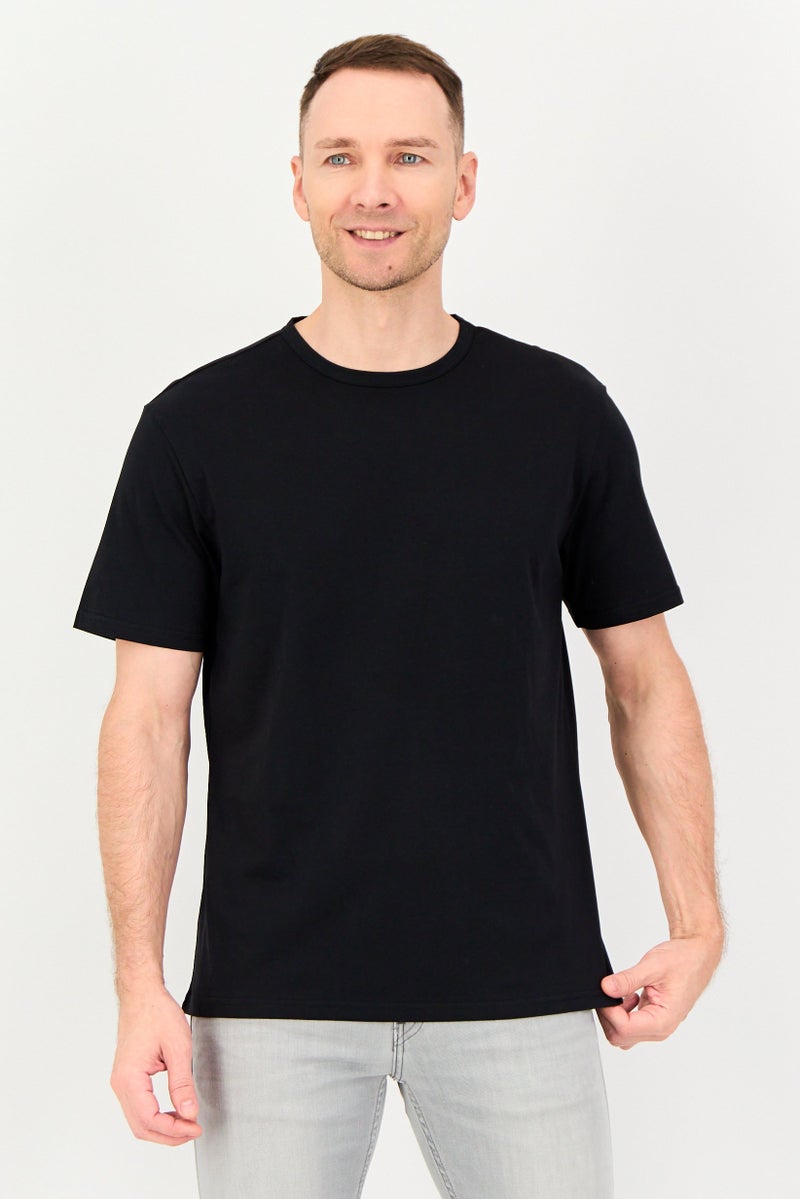 Algspar تي شيرت قصير الأكمام للرجال بياقة دائرية، أسود - Image 1