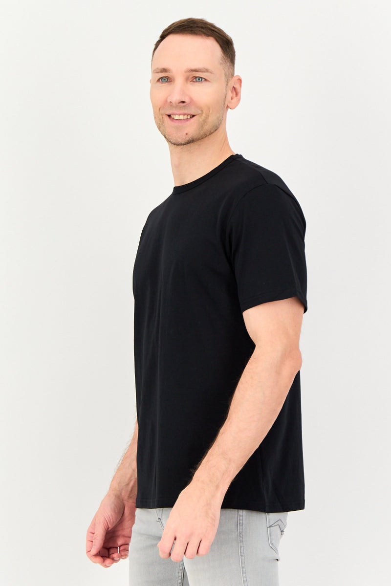 Algspar تي شيرت قصير الأكمام للرجال بياقة دائرية، أسود - Image 2