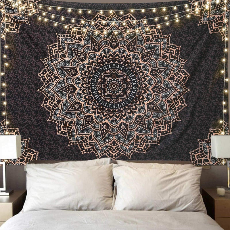 Edeesky Black Mandala Tapestry Wall Hanging Psychedelic Aesthetic Indian Hippie Wall Decor Bohemian Wall Art Boho Home Decoration for BedroomLiving RoomDorm