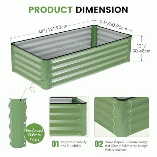 INNO STAGE Galvanized Raised Garden Bed Kits, 4x2x1ft Metal Raised Garden Beds Outdoor, Steel Raised Planter Bed with Gloves for Vegetables & Flowers Patio Ground Planter Box (Olive Green, 2PCS) - Image 2