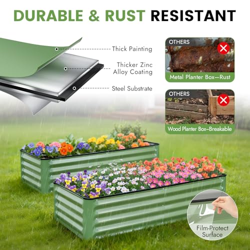 INNO STAGE Galvanized Raised Garden Bed Kits, 4x2x1ft Metal Raised Garden Beds Outdoor, Steel Raised Planter Bed with Gloves for Vegetables & Flowers Patio Ground Planter Box (Olive Green, 2PCS) - Image 5