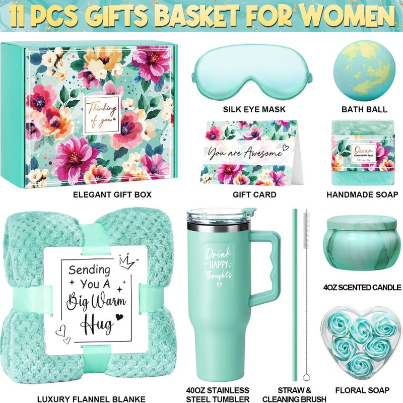Qinline Birthday Gifts for Women Self Care Get Well Soon Gifts, Ocean Relaxing Spa Gift Box Care Package Basket w/ Luxury Flannel Blanket 40 oz Tumbler, Mother's Day Gift for Mom Her Wife Girlfriend Grandma - Image 2