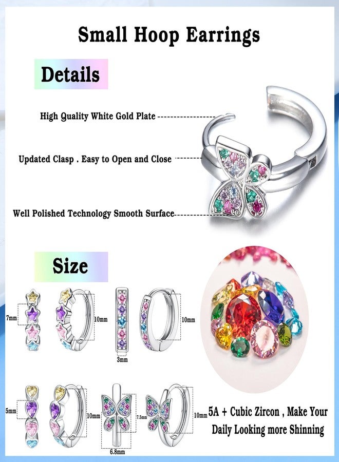 YADOCA 4 Pairs Hypoallergenic Hoop Earrings For Girls Women Small Huggie Earrings Double Love Heart Hoop Earrings Tiny Cute CZ Butterfly Star Cartilage Earrings Hoop Jewelry For Sensitive Ear - Image 2