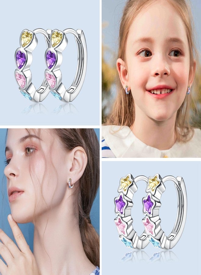 YADOCA 4 Pairs Hypoallergenic Hoop Earrings For Girls Women Small Huggie Earrings Double Love Heart Hoop Earrings Tiny Cute CZ Butterfly Star Cartilage Earrings Hoop Jewelry For Sensitive Ear - Image 3