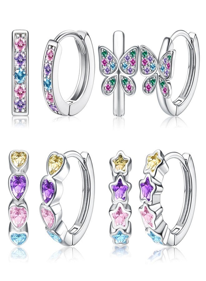 YADOCA 4 Pairs Hypoallergenic Hoop Earrings For Girls Women Small Huggie Earrings Double Love Heart Hoop Earrings Tiny Cute CZ Butterfly Star Cartilage Earrings Hoop Jewelry For Sensitive Ear - Image 1