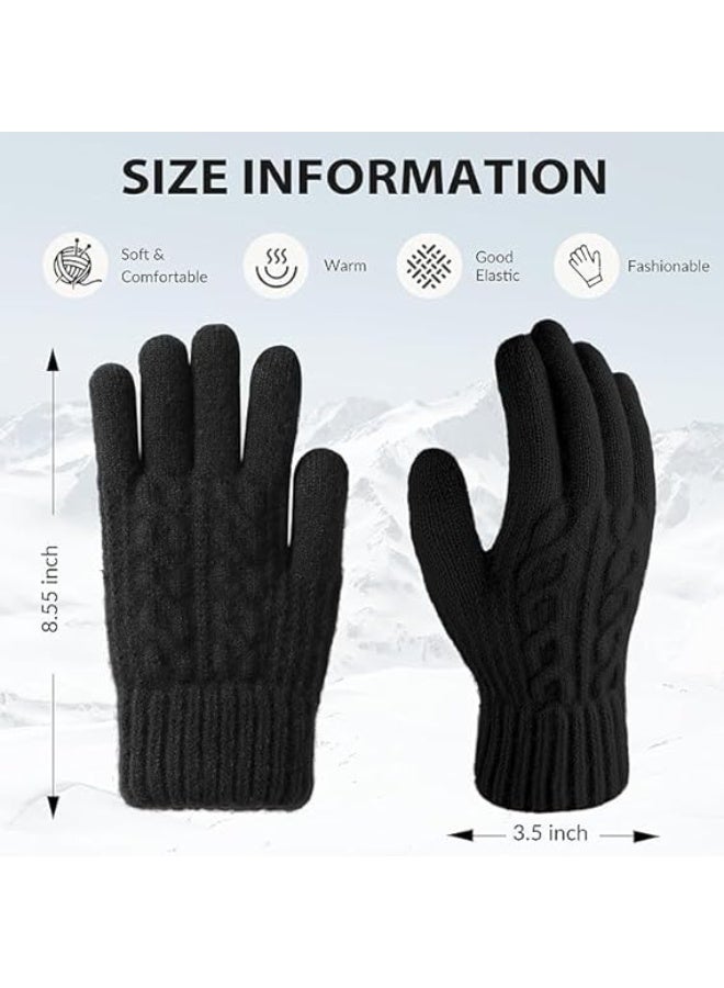 Winter Gloves - Gloves for Women Cold Weather, Warm Thick Touch Screen Gloves, Dual-Layer Knit Thermal Gloves - Image 2