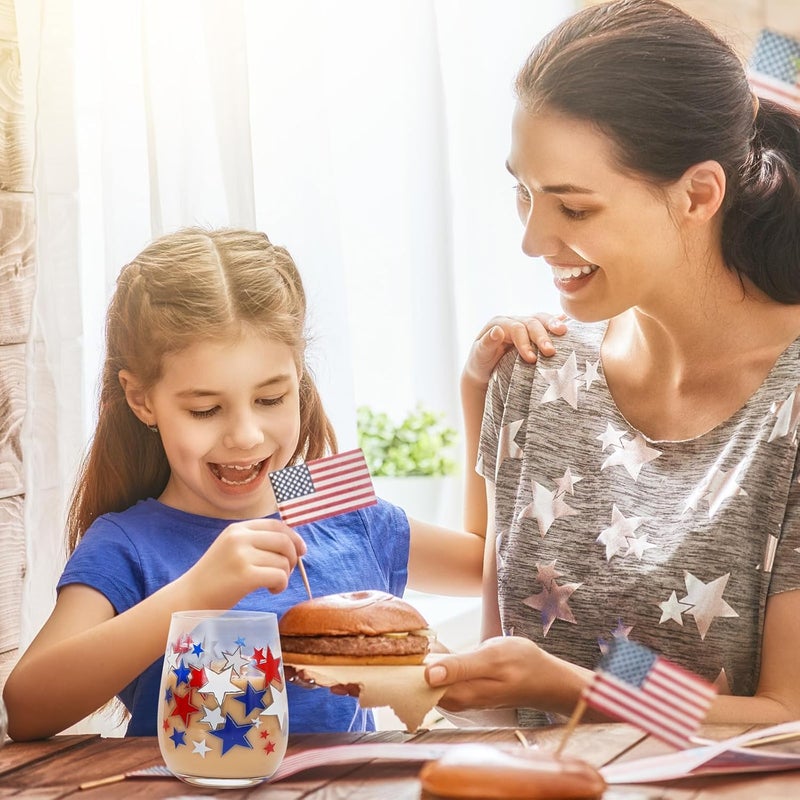 Whaline 2Pcs Patriotic Stemless Wine Glasses 17oz Red Blue White Star Drinking Glasses Star Patterned Tumbler Cups Independence Day Party Cups for 4th of July Party Supplies Kitchen Decorations Gifts - Image 5