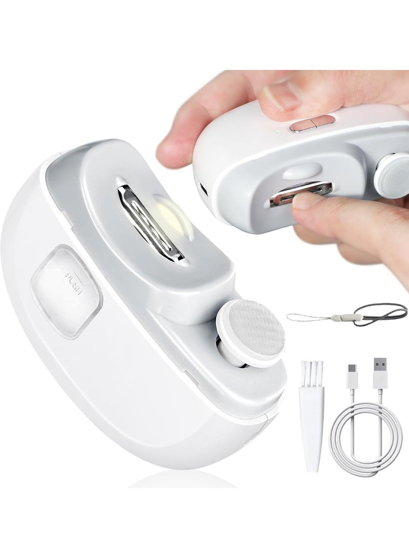 Meetion مقص أظافر كهربائي للأطفال، مقص أظافر كهربائي 2 في 1 مع مصقول تلقائي وأداة قص أظافر مع ضوء للعناية بالرضع وكبار السن، مقص أظافر كهربائي مع حبل - أبيض - Image 1