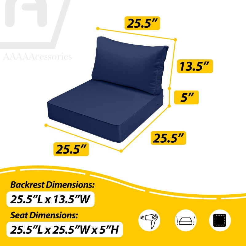 AAAAAcessories Outdoor Seat Cushions for Chairs, Fade-Resistant, Waterproof Patio Furniture Replacement Cushions, 25.5" x 25.5" x 5" + 25.5" x 13.5", Navy Blue - Image 5