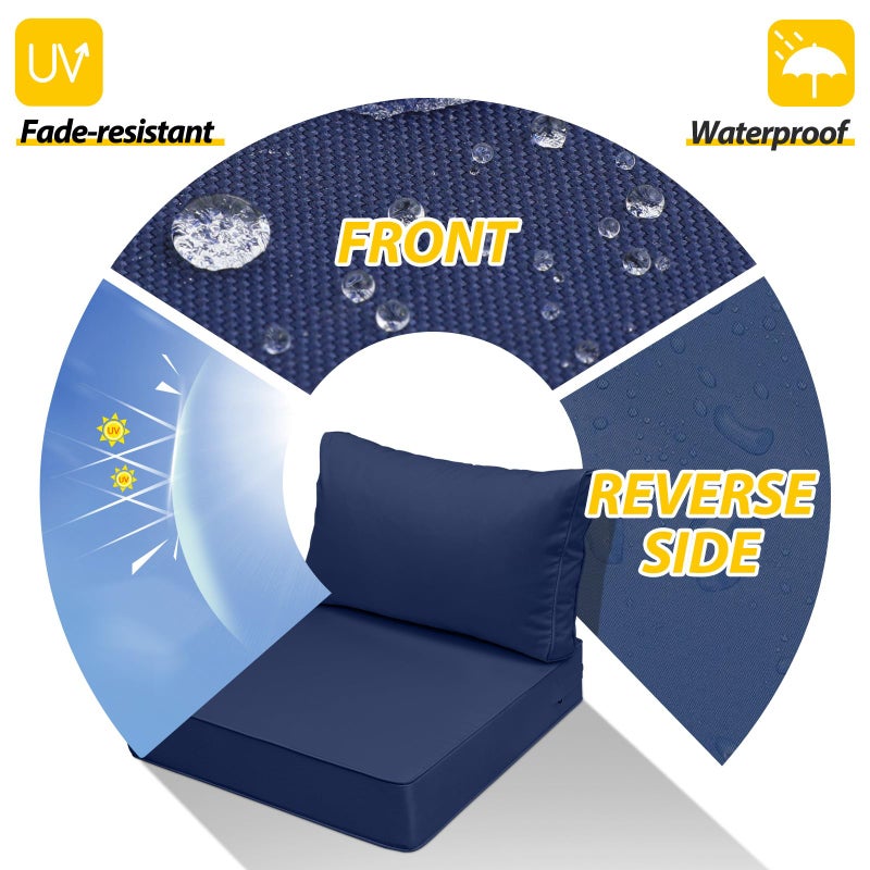 AAAAAcessories Outdoor Seat Cushions for Chairs, Fade-Resistant, Waterproof Patio Furniture Replacement Cushions, 25.5" x 25.5" x 5" + 25.5" x 13.5", Navy Blue - Image 2