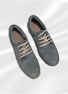 Meto Gray suede casual shoe with genuine leather lace-up and toe sole  - Image 3