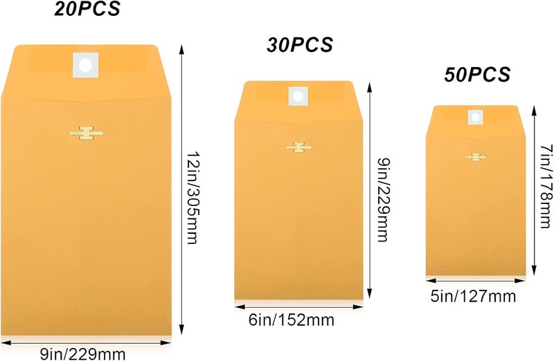 klarako 100 Pieces 3 Sizes Clasp Envelopes Kraft Paper Catalog Clasp Envelope with Clasp Closure for Filing, Storing, Privacy Ensuring or Mailing Documents (9 x 12 Inch, 6 x 9 Inch, 5 x 7 Inch) - Image 2