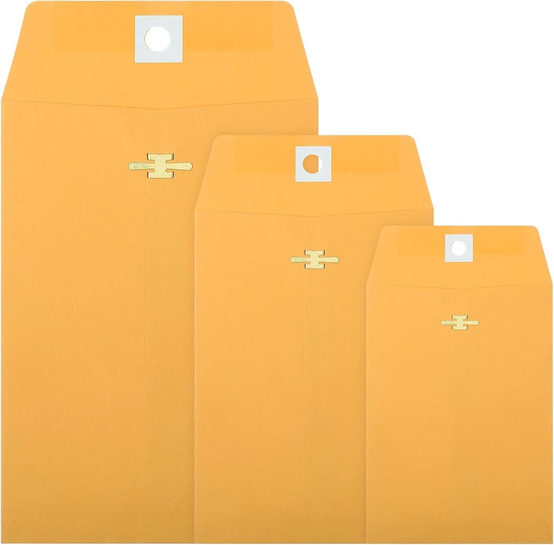 klarako 100 Pieces 3 Sizes Clasp Envelopes Kraft Paper Catalog Clasp Envelope with Clasp Closure for Filing, Storing, Privacy Ensuring or Mailing Documents (9 x 12 Inch, 6 x 9 Inch, 5 x 7 Inch) - Image 1