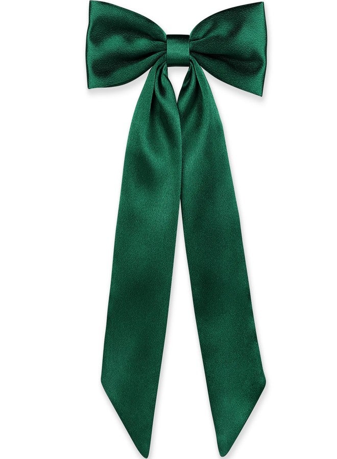 WantGor Long Tail Bow Hair Clips, Hair Ribbon Bows Satin Bowknot Clip Large Hair Barrettes Cute Ponytail Holder Hair Accessories for Women Daily Party Wedding Prom (Green) - Image 1
