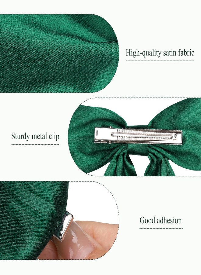 WantGor Long Tail Bow Hair Clips, Hair Ribbon Bows Satin Bowknot Clip Large Hair Barrettes Cute Ponytail Holder Hair Accessories for Women Daily Party Wedding Prom (Green) - Image 3
