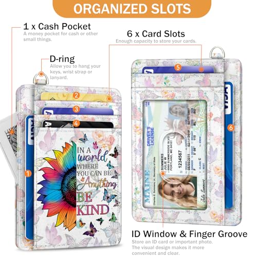 Yonlevres Credit Card Holder Slim Wallet, Be Kind Sunflower RFID Wallet Women Front Pocket Small Card Holder Travel Funny Cute Thin Card Case ID Window PU Leather RFID Blocking Card Organizer Gift - Image 4