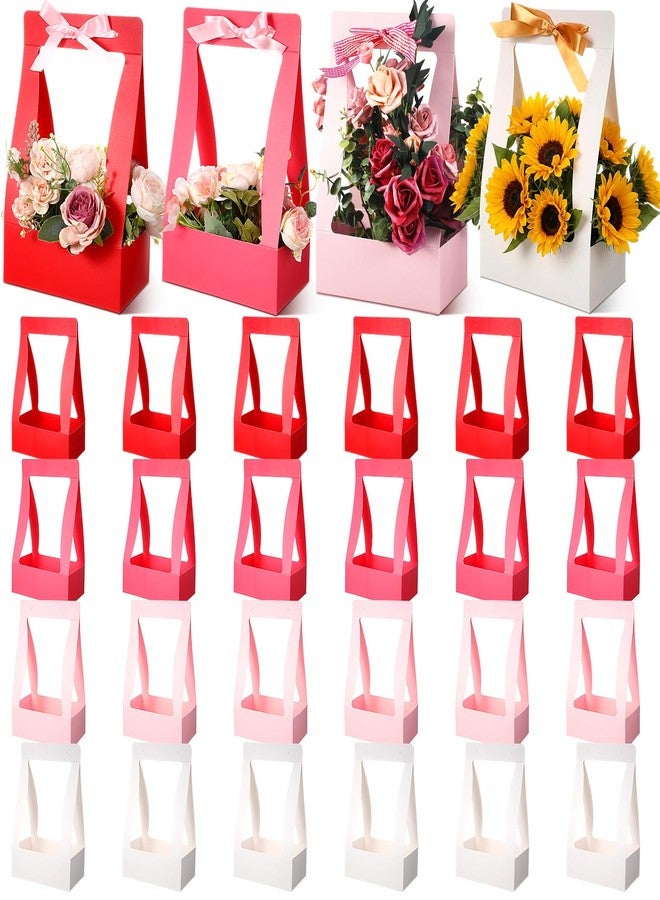 Teling 24 Pcs Valentine's Day Flower Boxes for Arrangements Multicolor Flower Bags for Bouquets Paper Floral Gift Bag Portable Waterproof Floral Box with Handle for Wedding Party Florist Supplies - Image 1