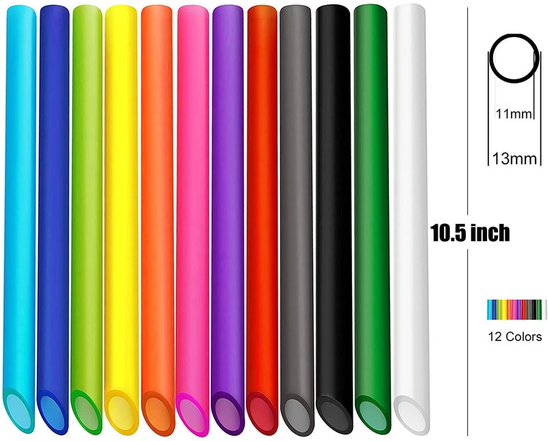 ALINK 12 PCS Reusable Boba Straws, 13 mm x 10.5 inch Long Wide Colored Plastic Smoothie Straws for Bubble Tea, Tapioca Pearls with 2 Cleaning Brush - Pointed Design - Image 2