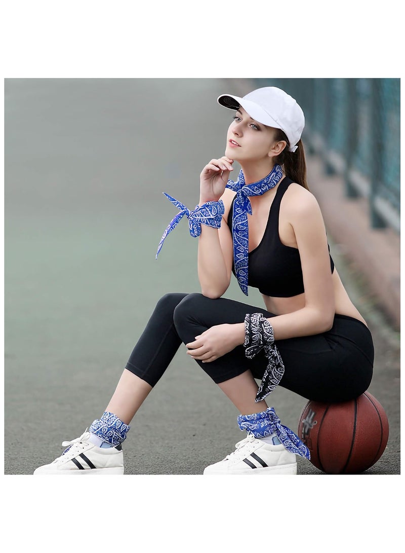 Generic Neck Cooling Scarf Wrap, Lengthen Ice Cool Neck Wrap, Summer Headband Bandanas Collar for Yoga Workout(4 Pcs), Navy  - Image 3