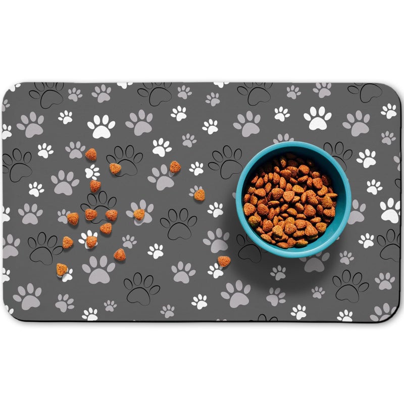 Zoeeya Dog Food Mat, Absorbent Water Bowl Mats Cat Pet Feeding Placemats Dark Gray 12 * 20 inch - Image 1