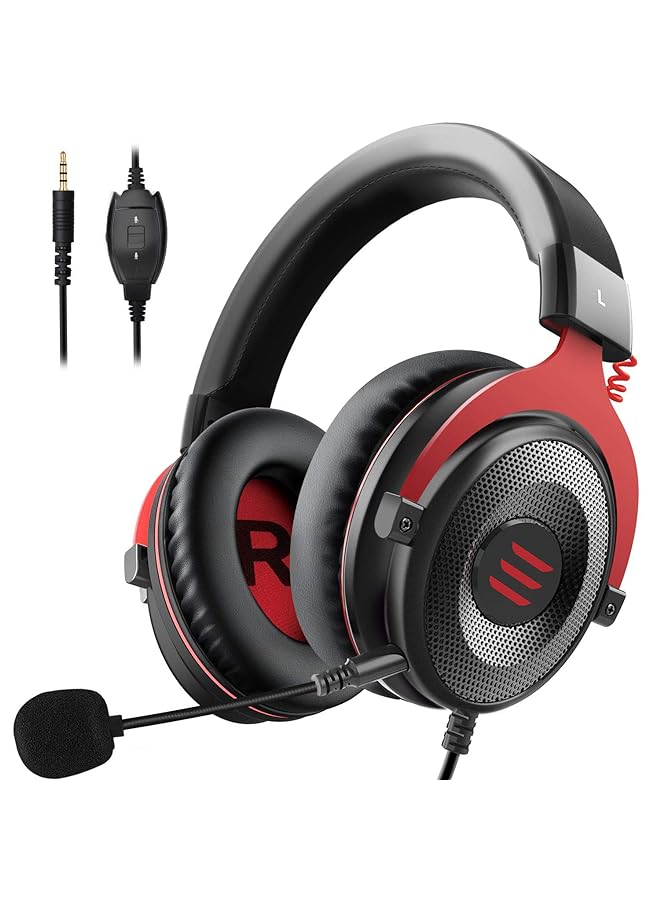 إكسا سماعة رأس للألعاب سماعة رأس Ps4 سماعات رأس سلكية للألعاب مع ميكروفون لإلغاء الضوضاء فوق الأذن سماعة كمبيوتر متوافقة مع جهاز PS5، PS4، الكمبيوتر المحمول Xbox One، أحمر أحمر أحمر - Image 1