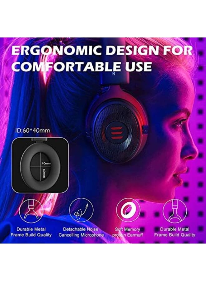 إكسا سماعة رأس للألعاب سماعة رأس Ps4 سماعات رأس سلكية للألعاب مع ميكروفون لإلغاء الضوضاء فوق الأذن سماعة كمبيوتر متوافقة مع جهاز PS5، PS4، الكمبيوتر المحمول Xbox One، أحمر أحمر أحمر - Image 2