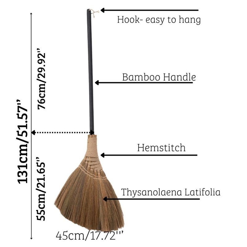 BMart Home Natural Whisk Broom â€“ Vietnamese Straw Soft Broom for Indoor-Outdoor Cleaning, Yard, Sofa, Car Hood, Decoration, 51.57-Inch Long - Image 2