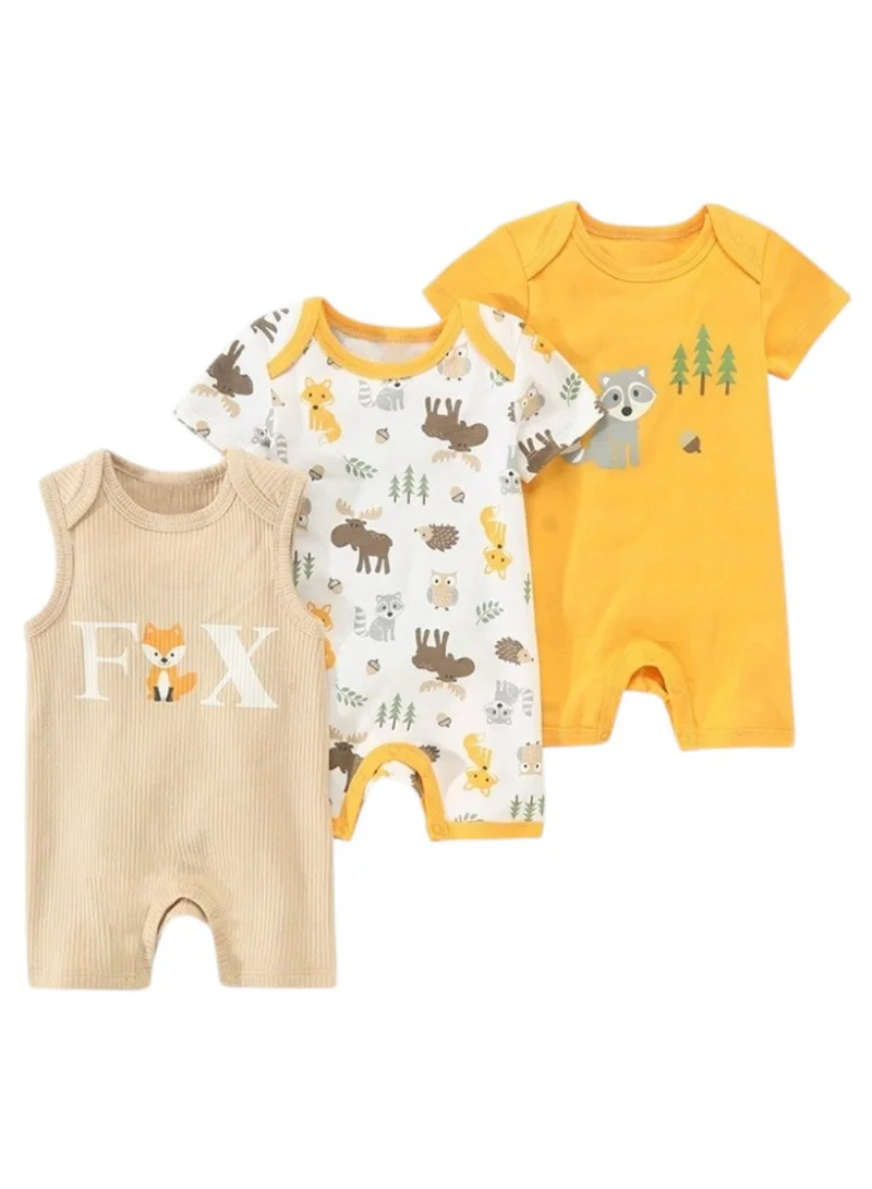 بامبيميسي Baby  Cotton Fox Bodysuit Short Sleeve  – 3-Piece Newborn Outfit