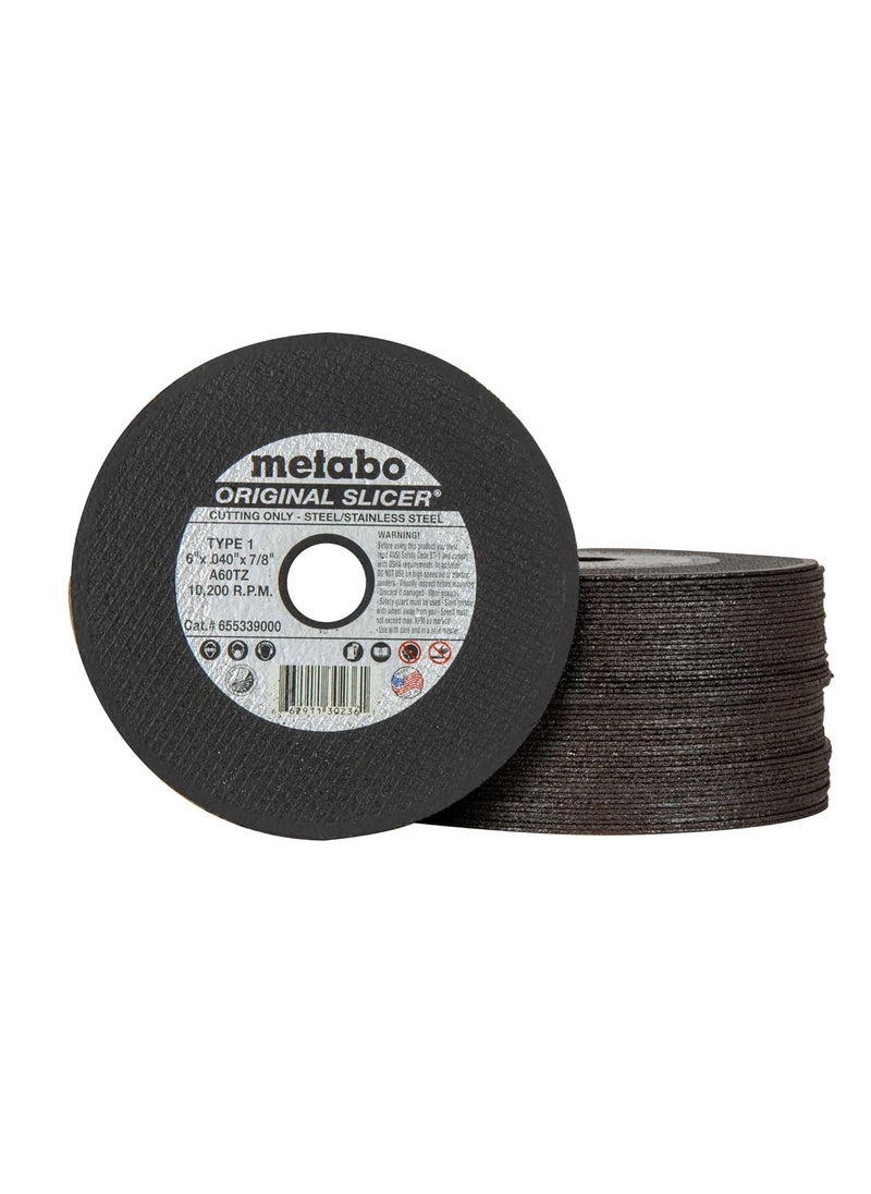 Metabo Metabo 655339000 50Pack  6inch Original Slicer Cutting Wheel  Type 1  6 x 040 x 78  A60TZ  Aluminum Oxide  Very Fast  Flexible  Steel Stainless Steel  - Image 1