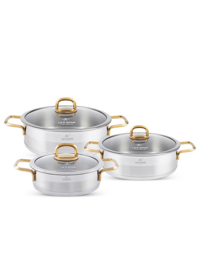 6-Piece President Series Premium 18/10 Stainless Steel Shallow Cooking Pot Set - Induction 3-Ply Thick Base Casserroles 20/24/28cm with Glass Lid for Even Heating Oven Safe Silver - pzsku/Z71058F28FE6CC2B6AFA7Z/45/_/1739788868/a9db8f94-f8be-40bc-9a0a-260d7ccd55f4